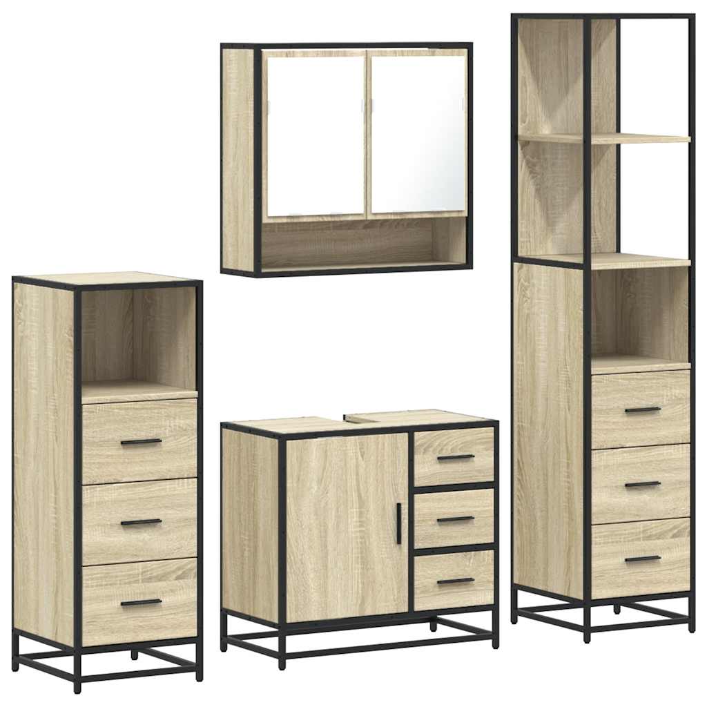 Set de mobilier de baie din 4 piese din lemn de stejar Sonoma