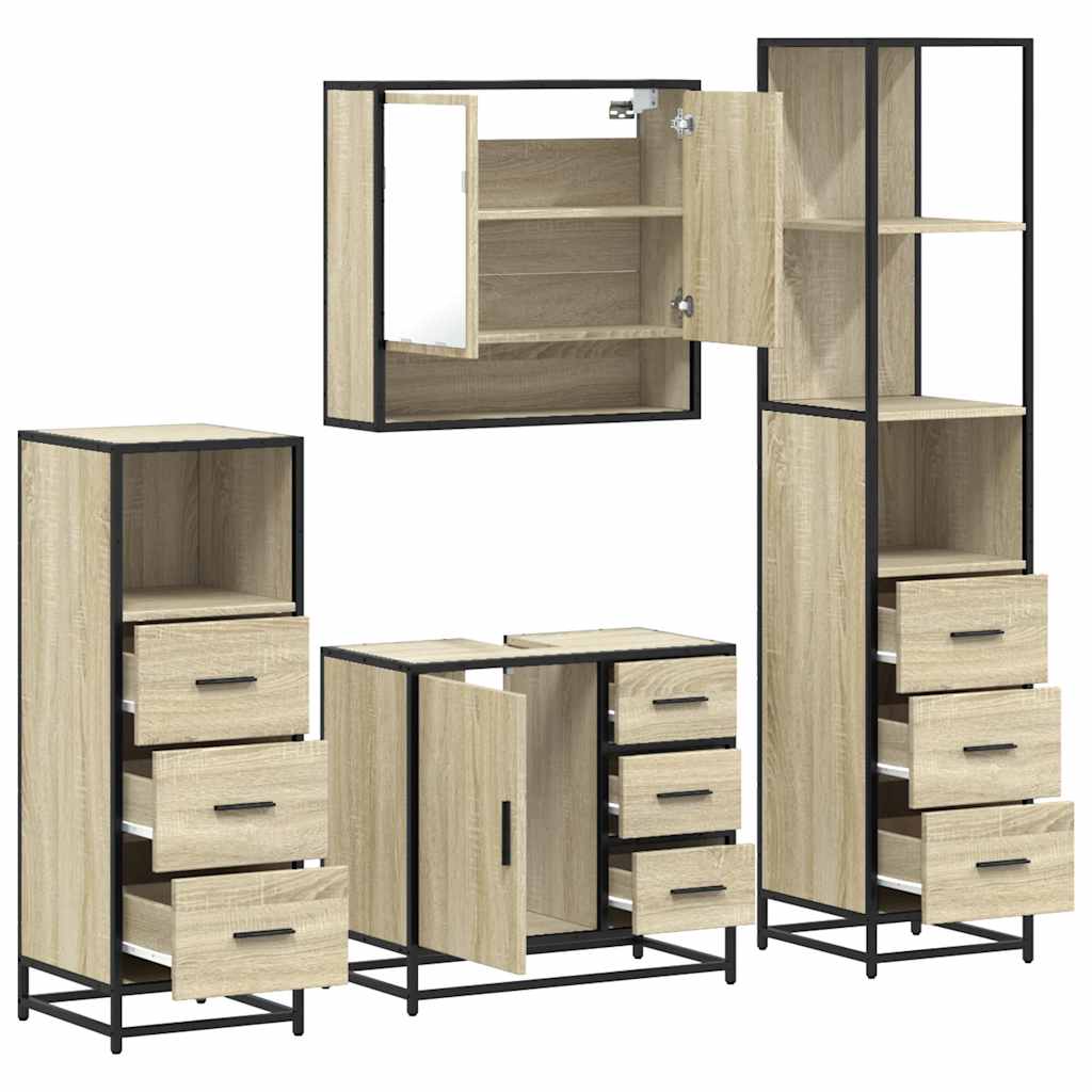 Set de mobilier de baie din 4 piese din lemn de stejar Sonoma