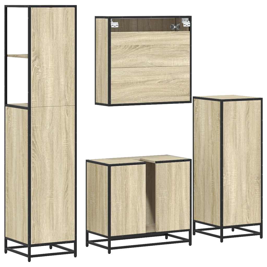 Set de mobilier de baie din 4 piese din lemn de stejar Sonoma