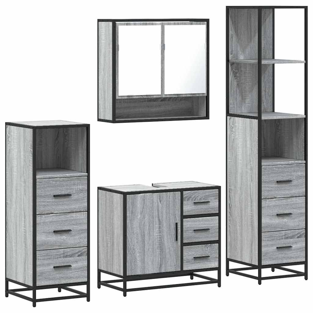 Set de mobilier de baie 4 piese Lemn stratificat gri Sonoma