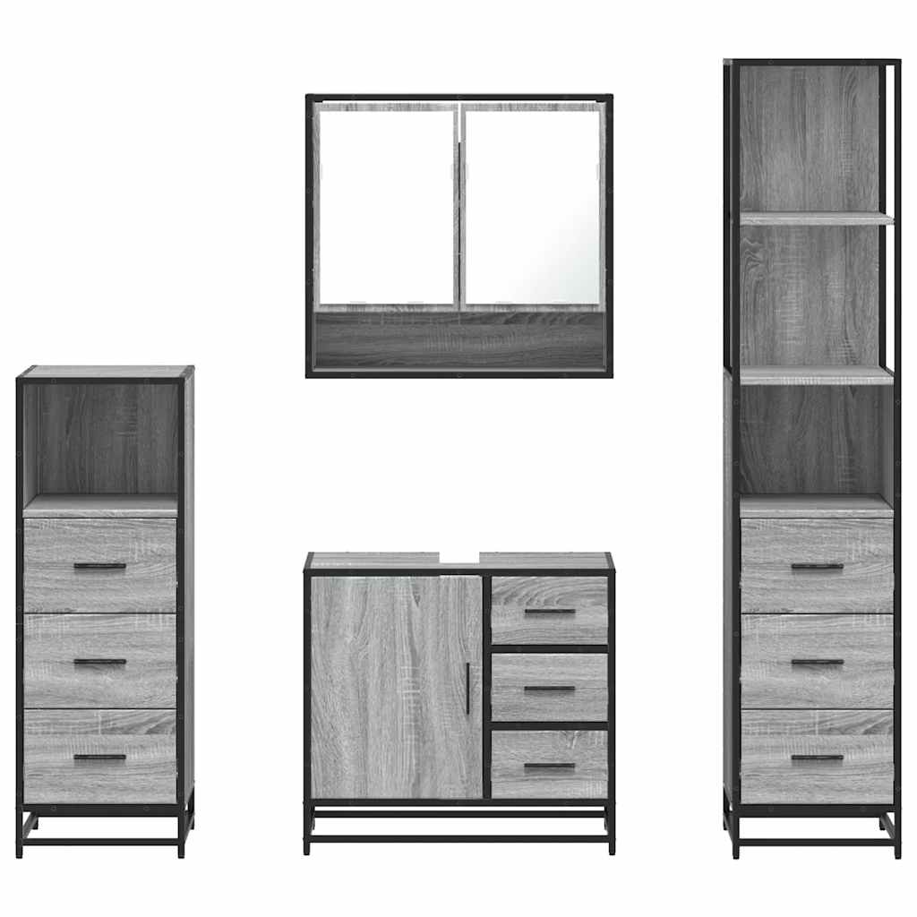 Set de mobilier de baie 4 piese Lemn stratificat gri Sonoma