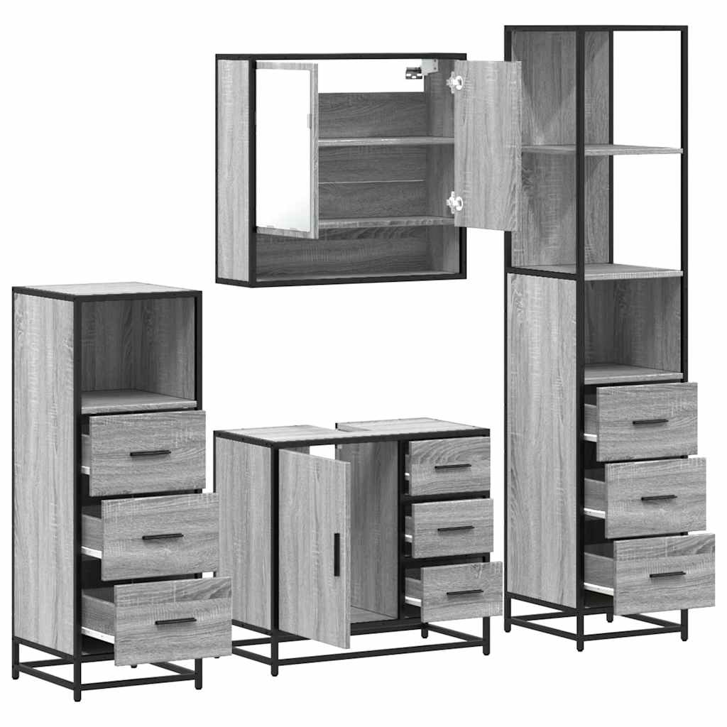 Set de mobilier de baie 4 piese Lemn stratificat gri Sonoma