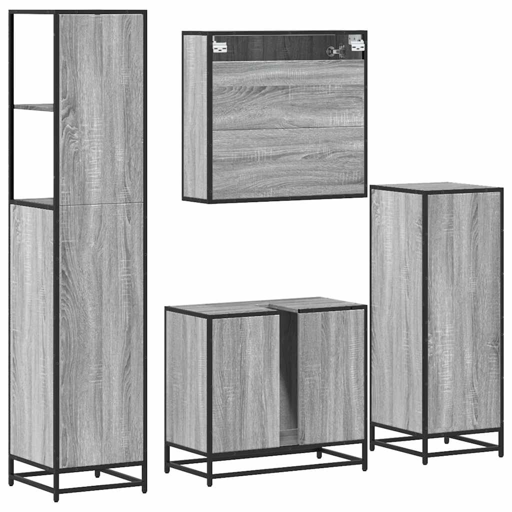 Set de mobilier de baie 4 piese Lemn stratificat gri Sonoma