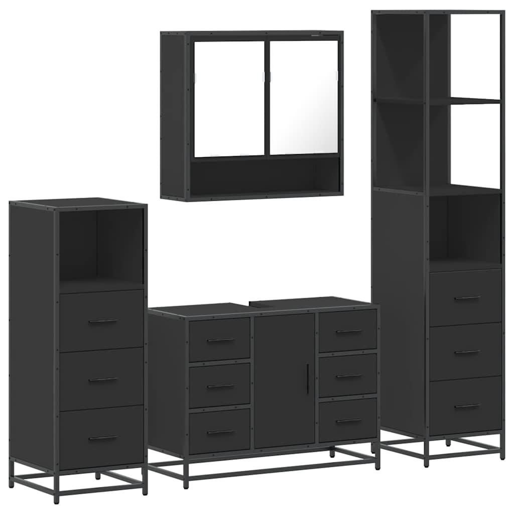 Set de mobilier de baie 4 piese Lemn negru prelucrat