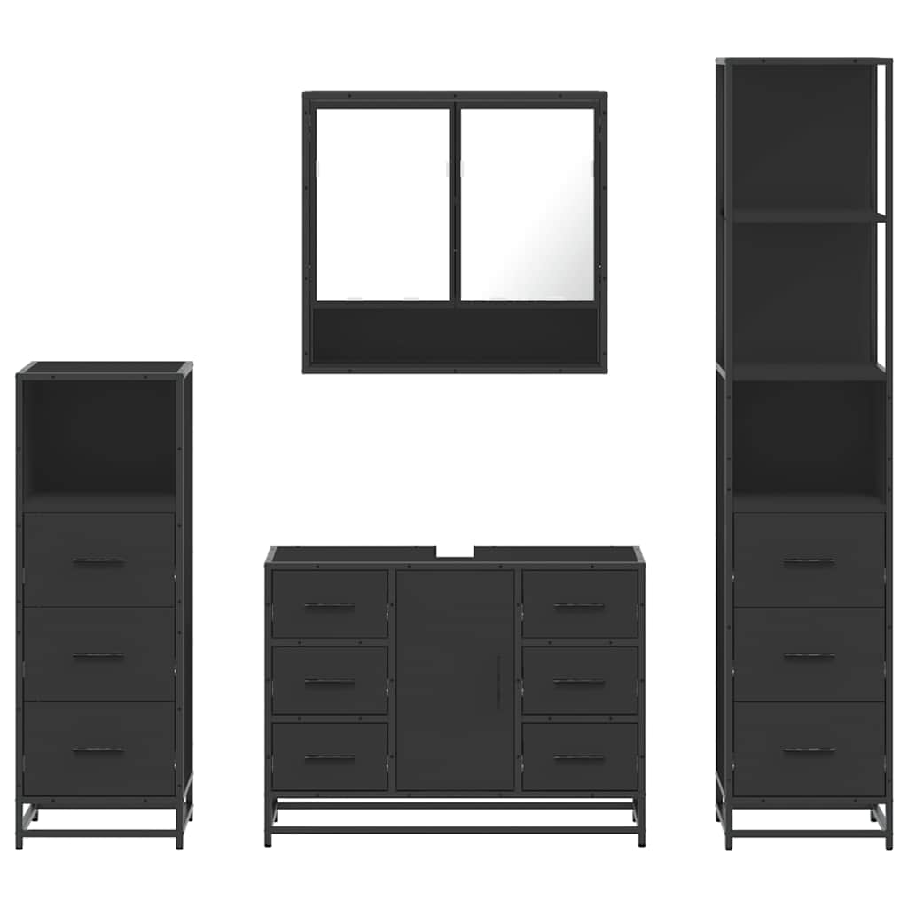 Set de mobilier de baie 4 piese Lemn negru prelucrat