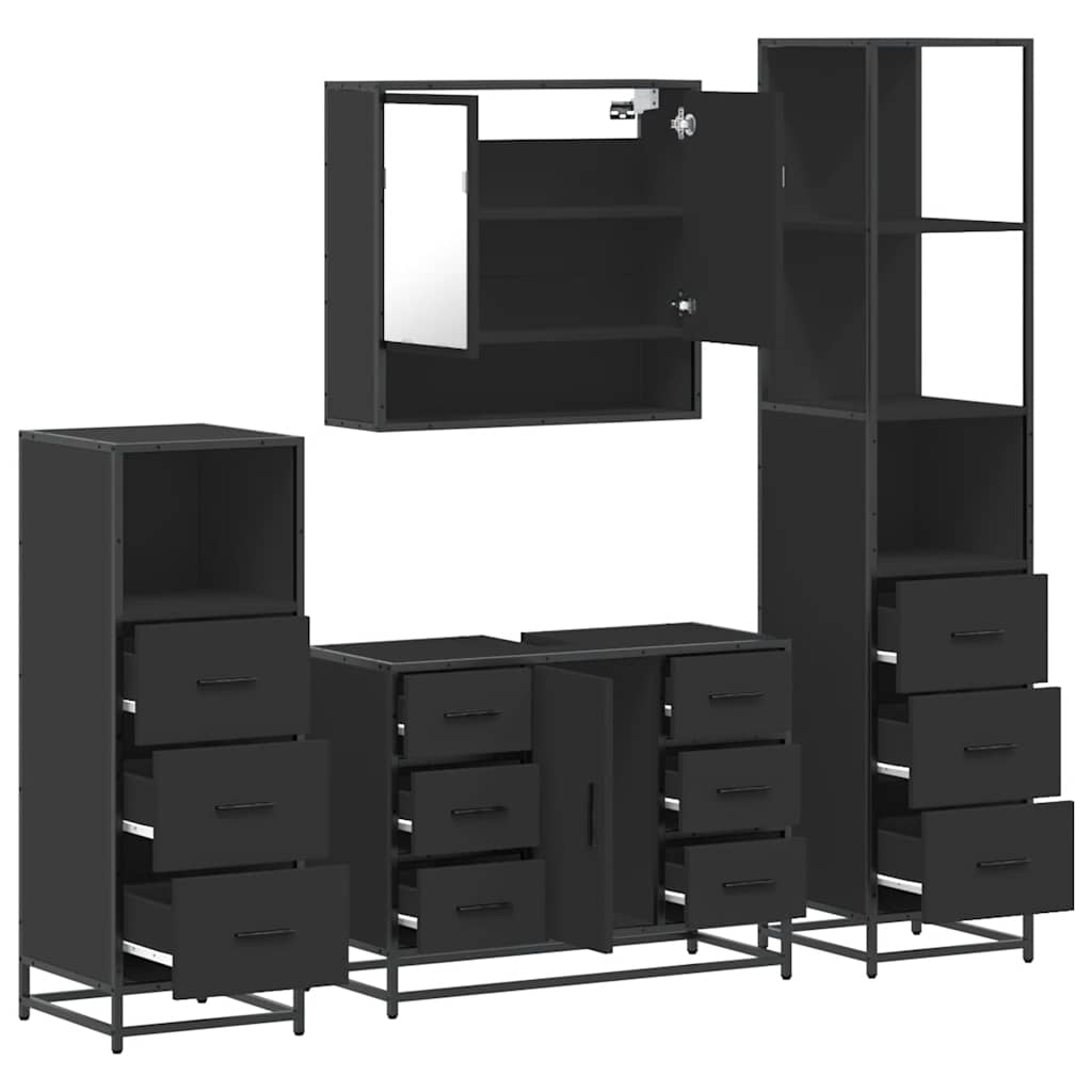 Set de mobilier de baie 4 piese Lemn negru prelucrat