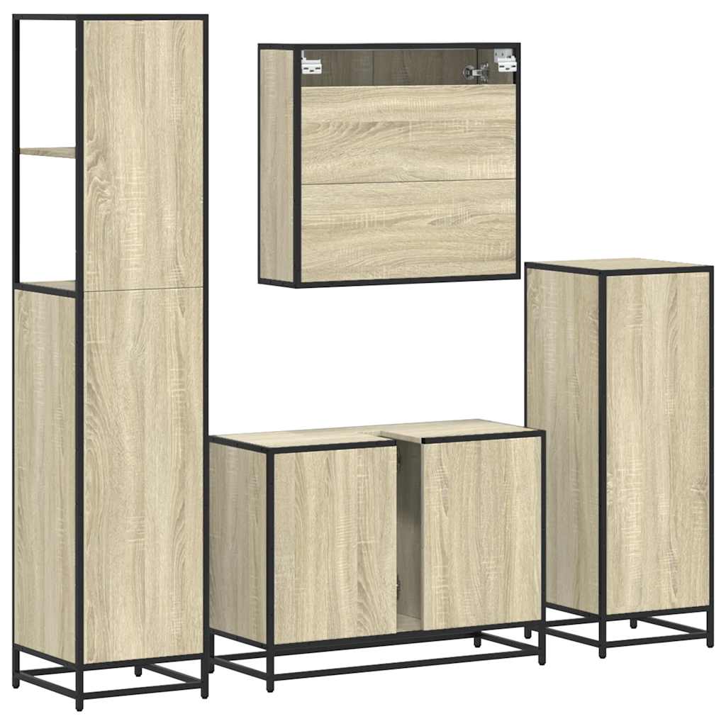 Set de mobilier de baie din 4 piese din lemn de stejar Sonoma