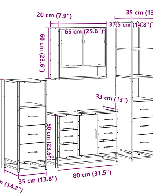 Încărcați imaginea în vizualizatorul Galerie, Set de mobilier de baie din 4 piese din lemn de stejar Sonoma
