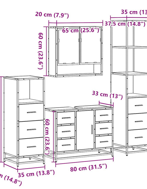 Încărcați imaginea în vizualizatorul Galerie, Set de mobilier de baie 4 piese Lemn prelucrat de stejar afumat
