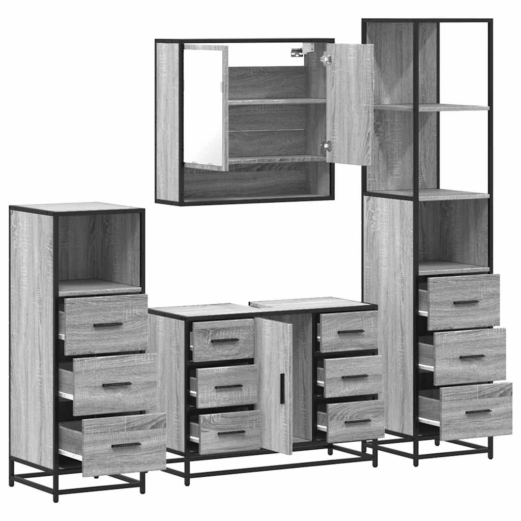 Set de mobilier de baie 4 piese Lemn stratificat gri Sonoma