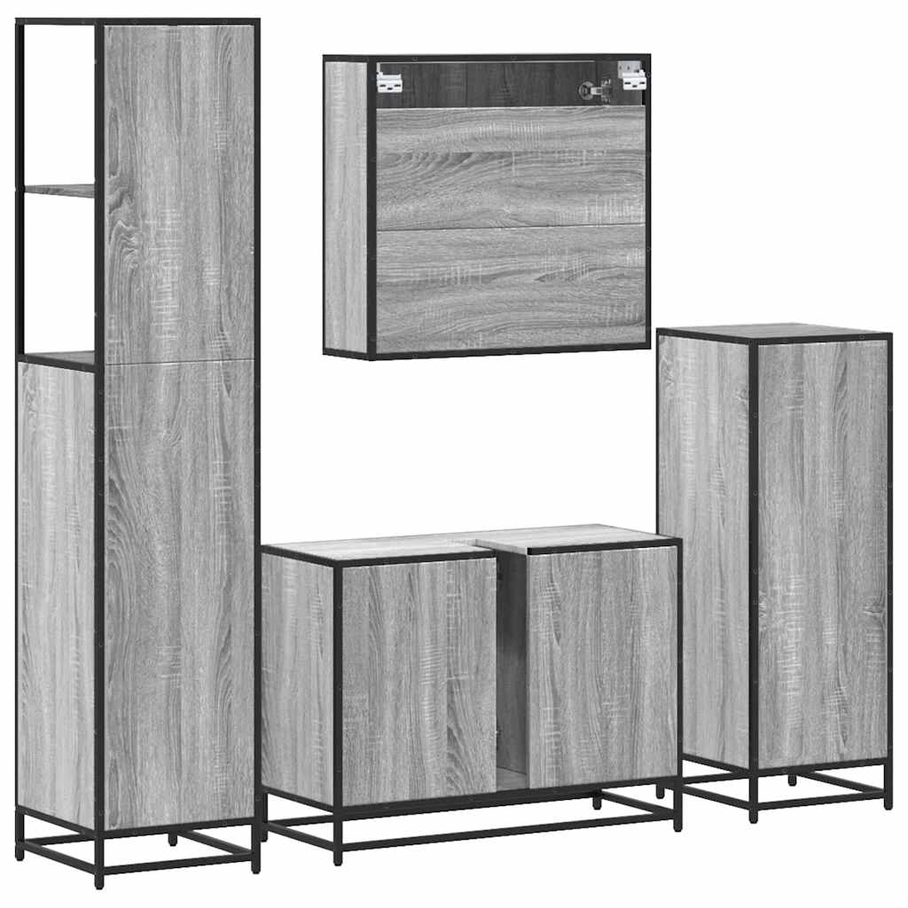 Set de mobilier de baie 4 piese Lemn stratificat gri Sonoma