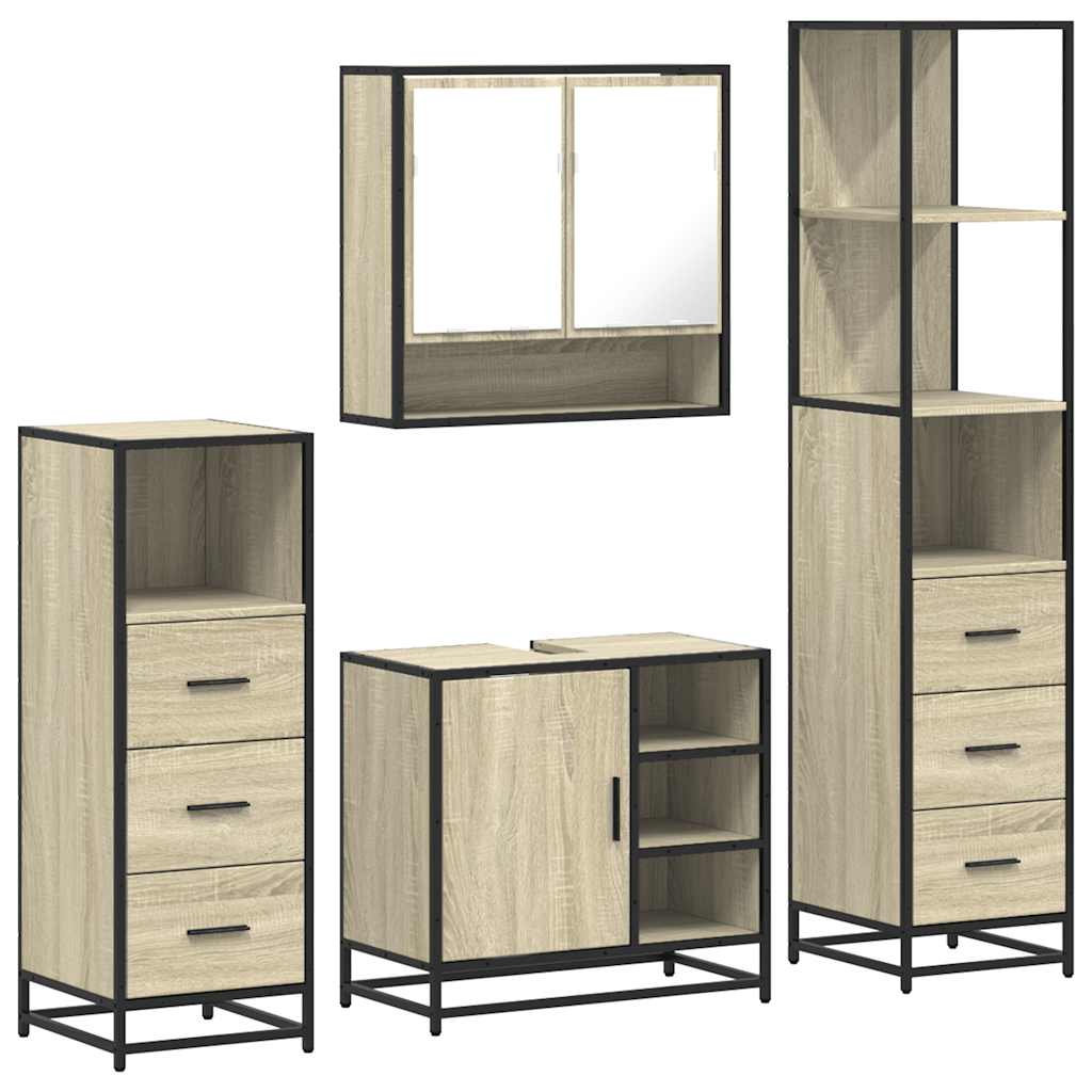 Set de mobilier de baie din 4 piese din lemn de stejar Sonoma