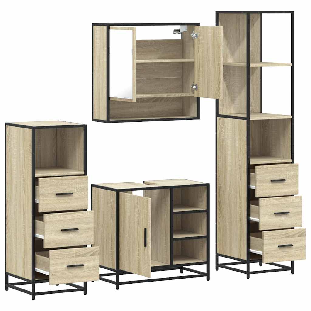 Set de mobilier de baie din 4 piese din lemn de stejar Sonoma