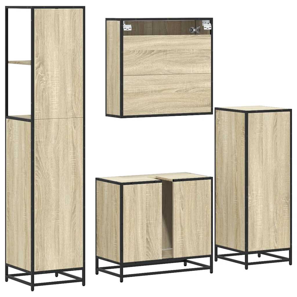 Set de mobilier de baie din 4 piese din lemn de stejar Sonoma