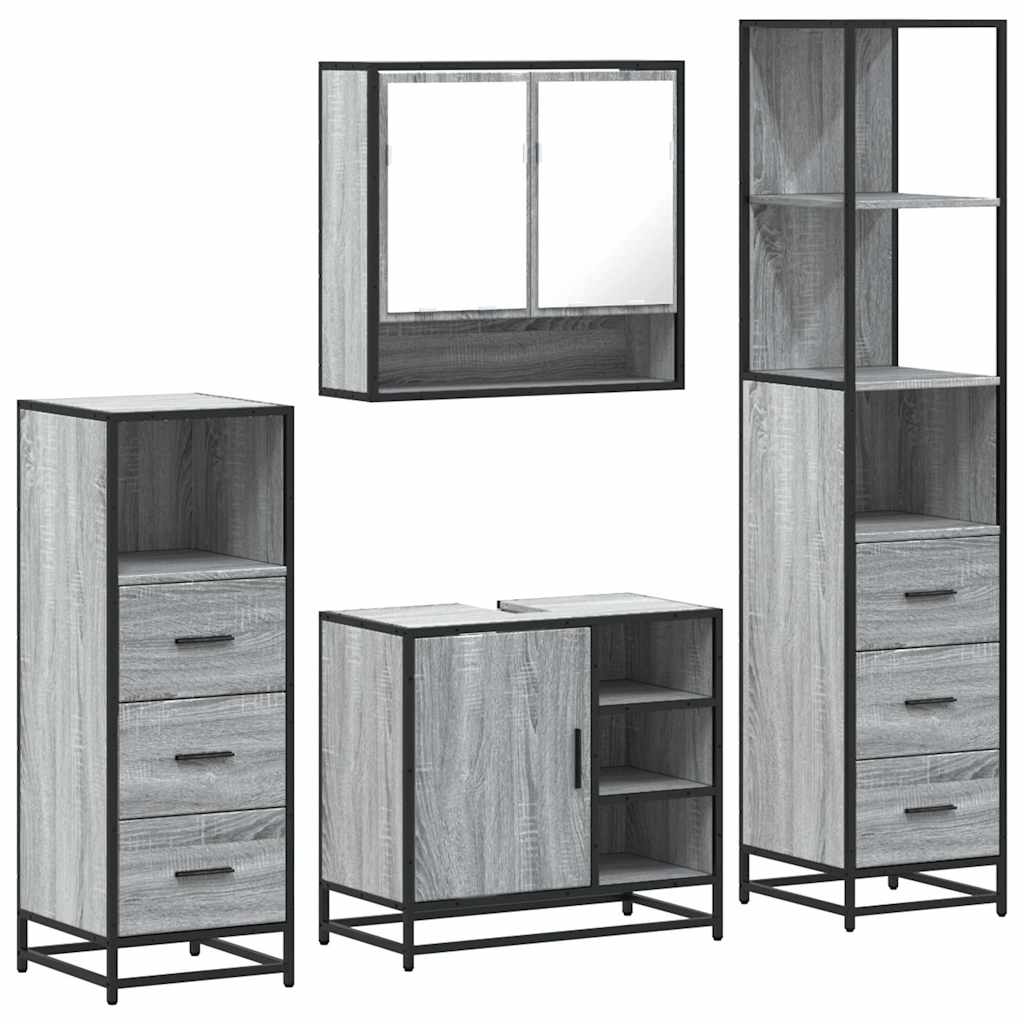 Set de mobilier de baie 4 piese Lemn stratificat gri Sonoma