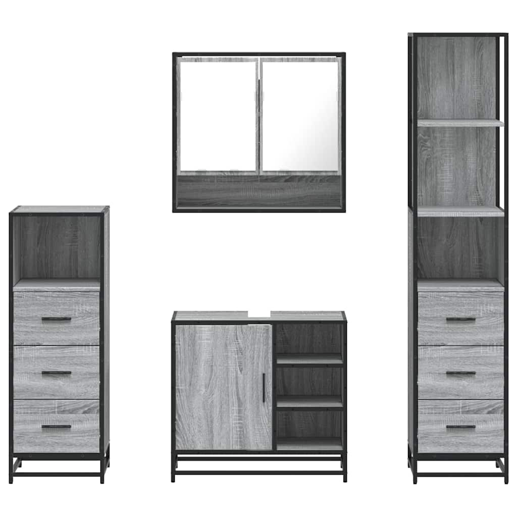 Set de mobilier de baie 4 piese Lemn stratificat gri Sonoma