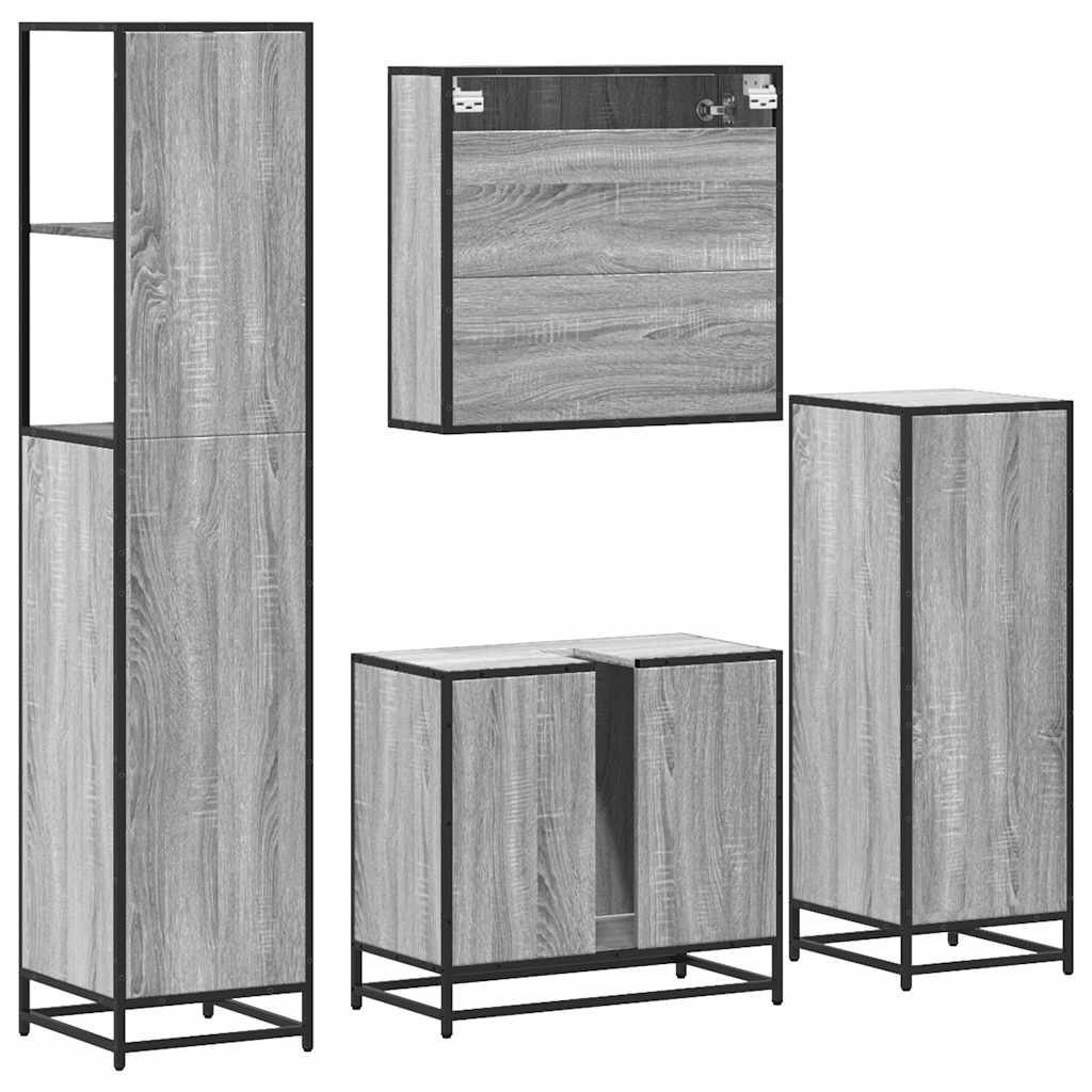 Set de mobilier de baie 4 piese Lemn stratificat gri Sonoma