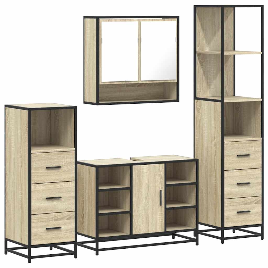 Set de mobilier de baie din 4 piese din lemn de stejar Sonoma