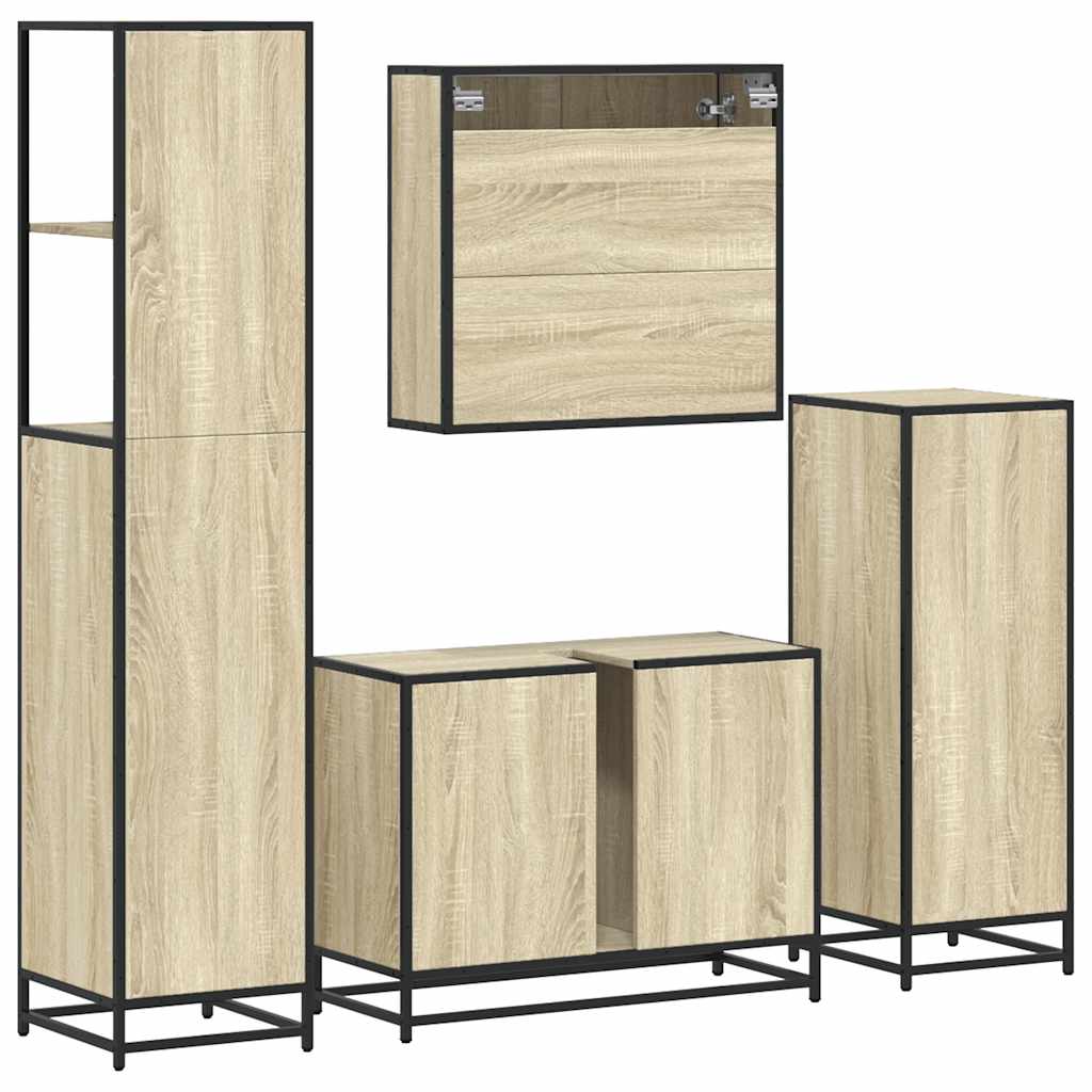 Set de mobilier de baie din 4 piese din lemn de stejar Sonoma