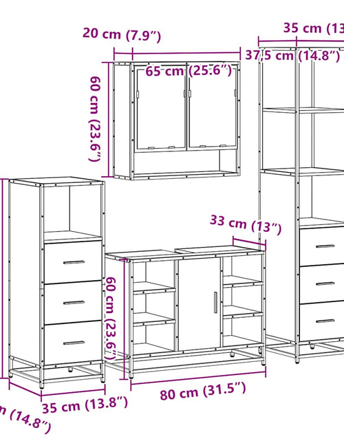 Încărcați imaginea în vizualizatorul Galerie, Set de mobilier de baie 4 piese Lemn prelucrat de stejar afumat
