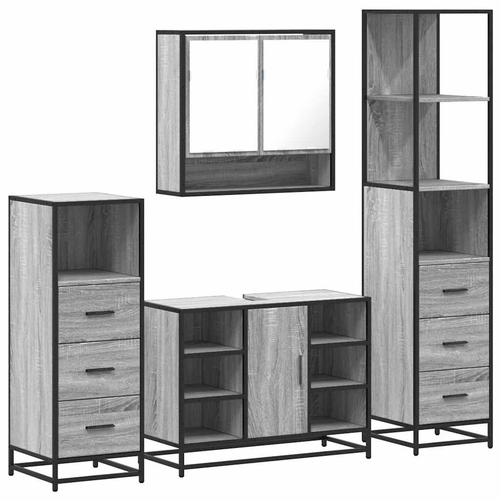 Set de mobilier de baie 4 piese Lemn stratificat gri Sonoma