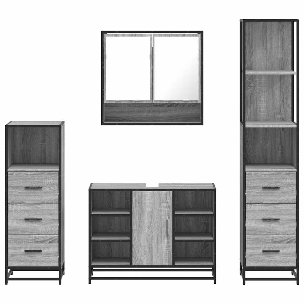 Set de mobilier de baie 4 piese Lemn stratificat gri Sonoma