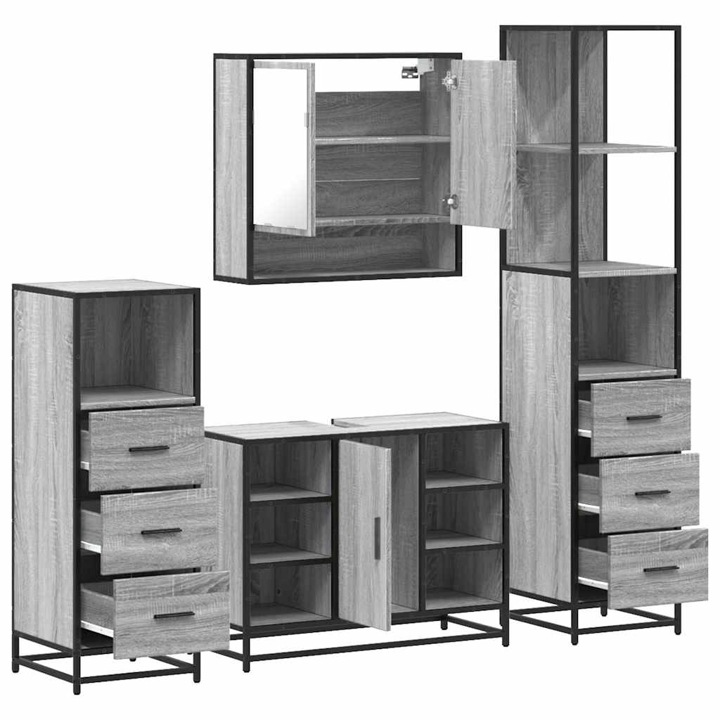 Set de mobilier de baie 4 piese Lemn stratificat gri Sonoma