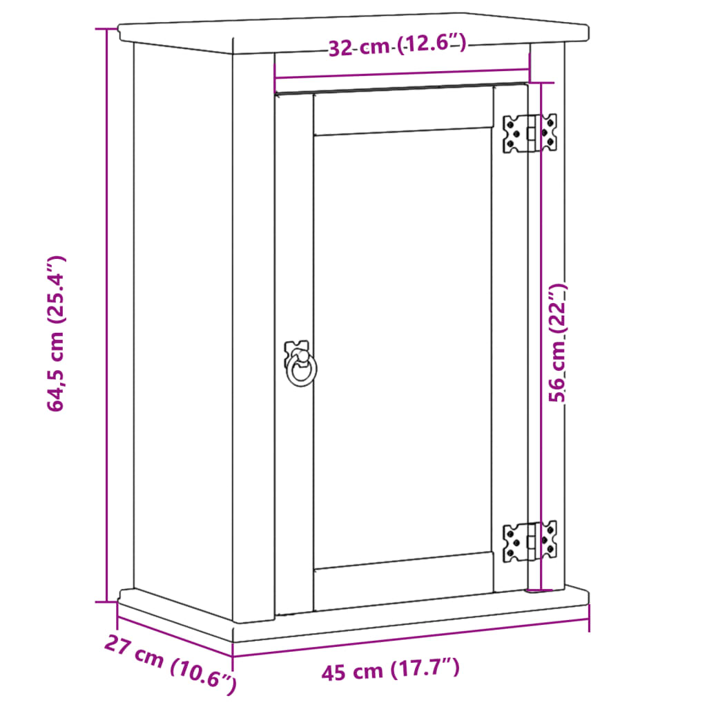 Dulap baie de perete „Corona”, 45x27x64,5 cm, lemn masiv de pin