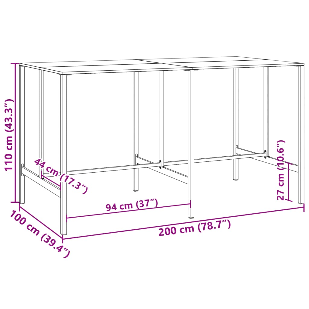 Masă de bar, negru, 200x100x110 cm, oțel vopsit electrostatic