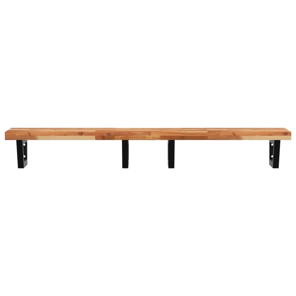 Raft pentru lavoar montat pe perete, oțel și lemn masiv acacia