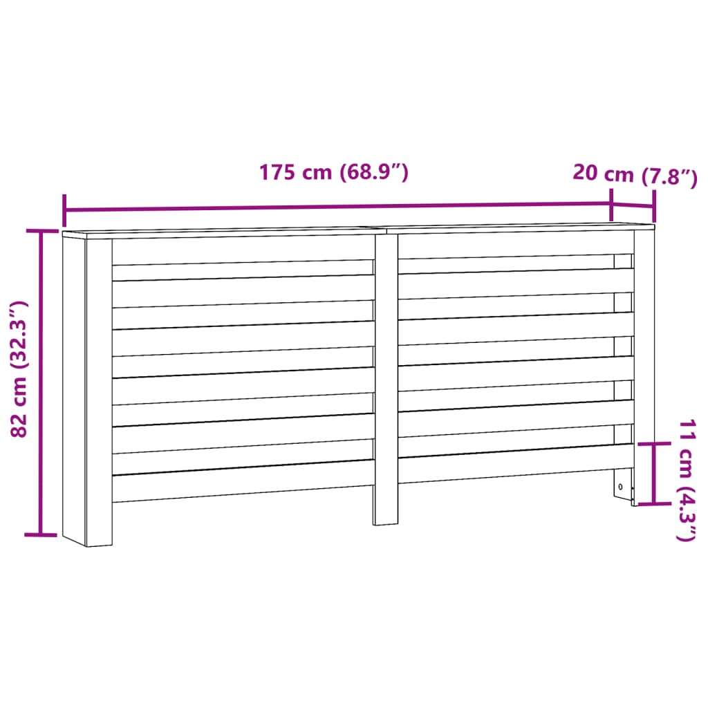 Mască pentru calorifer, gri beton, 175x20x82 cm, lemn prelucrat