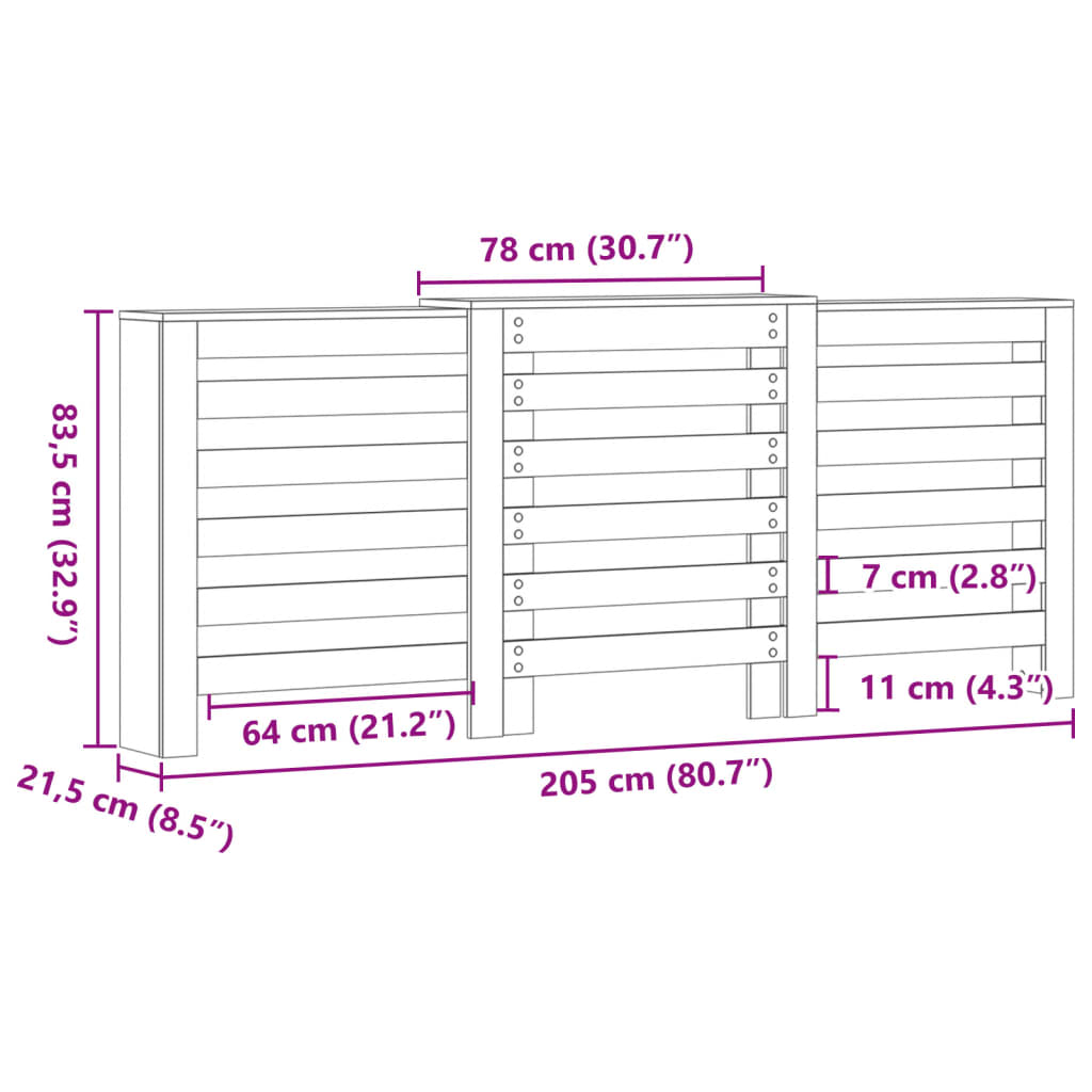 Mască pentru calorifer gri beton 205x21,5x83,5cm lemn prelucrat