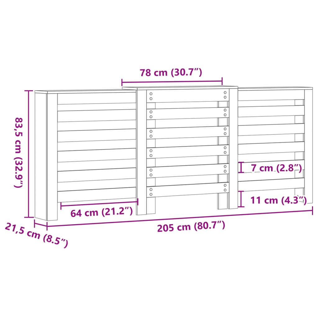 Mască pentru calorifer stejar maro 205x21,5x83,5 cm lemn