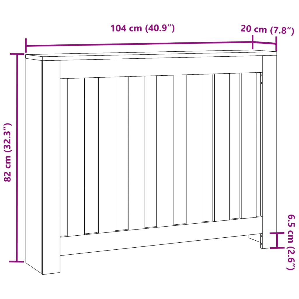 Mască pentru calorifer, alb, 104x20x82 cm, lemn prelucrat