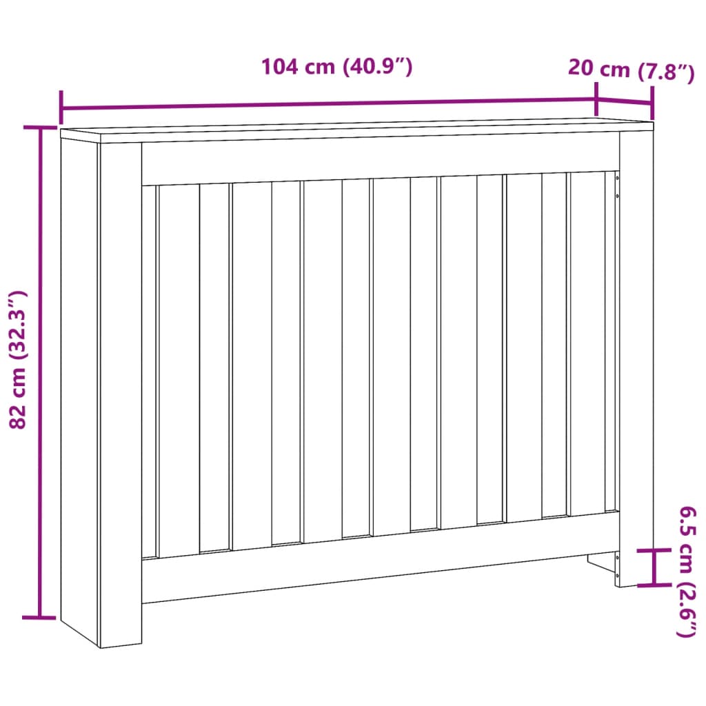 Mască pentru calorifer gri sonoma 104x20x82 cm lemn prelucrat