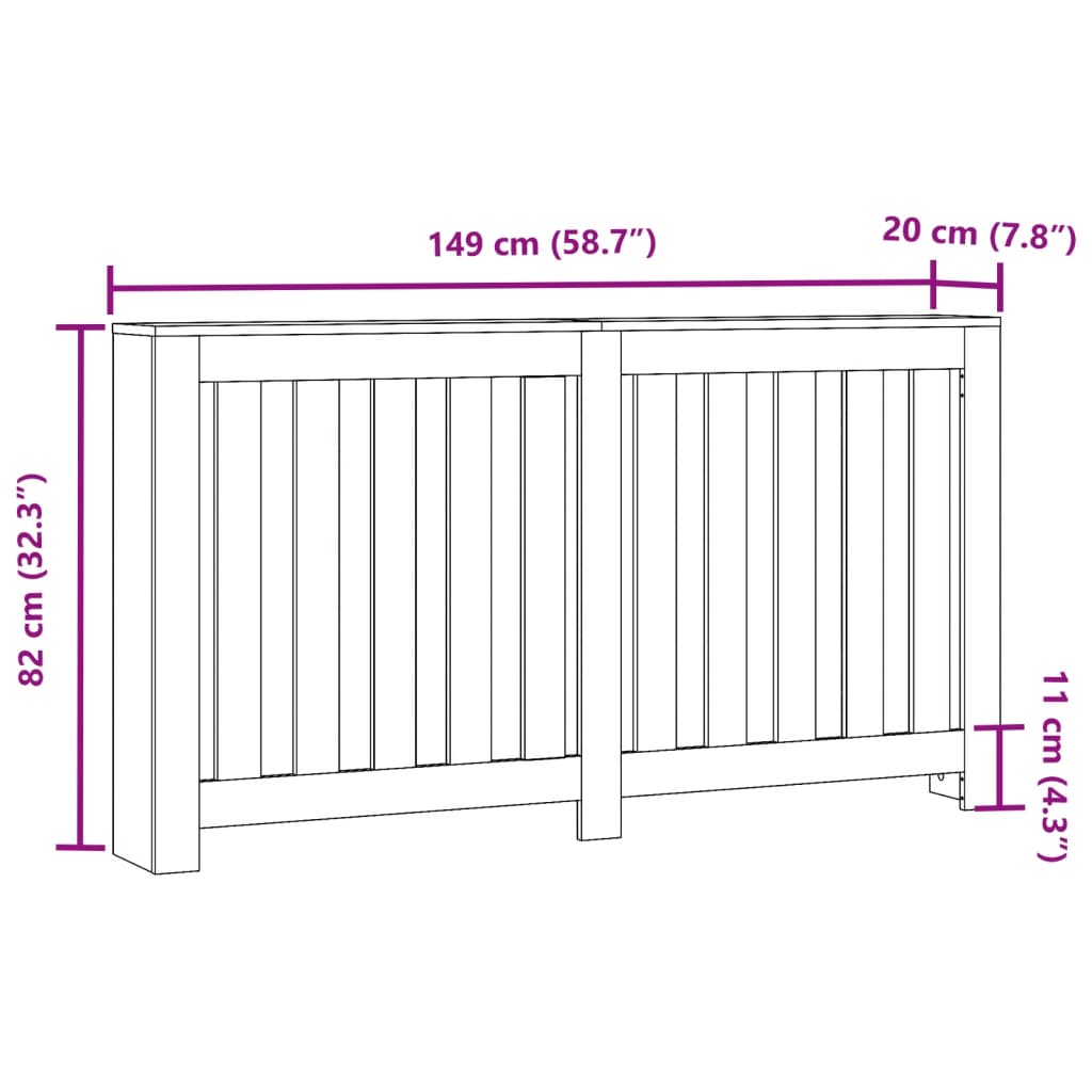 Mască pentru calorifer, gri beton, 149x20x82 cm, lemn prelucrat