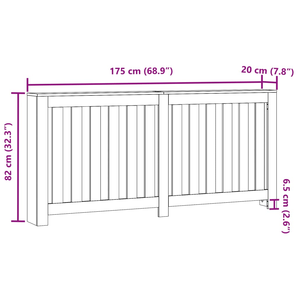 Mască pentru calorifer, gri beton, 175x20x82 cm, lemn prelucrat