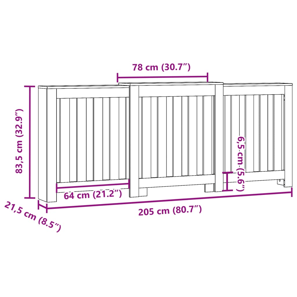 Mască pentru calorifer, negru, 205x21,5x83,5 cm, lemn prelucrat