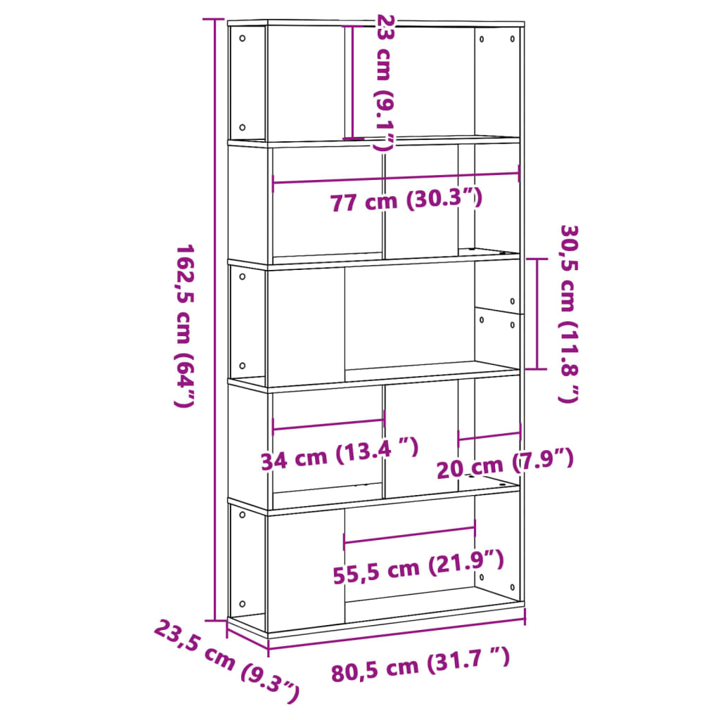 Bibliotecă cu 5 niveluri, alb 80,5x23,5x162,5 cm lemn prelucrat