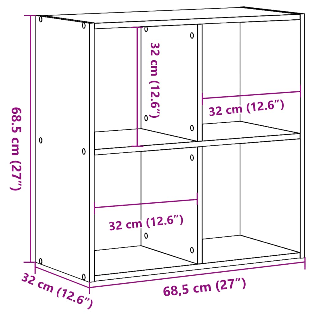 Bibliotecă, stejar afumat, 68,5x32x68,5 cm, lemn compozit