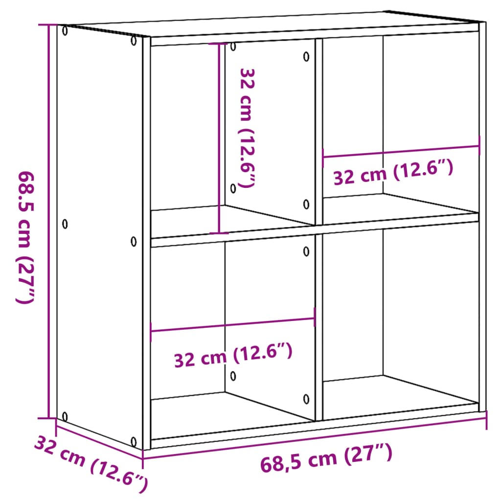 Bibliotecă, lemn vechi, 68,5x32x68,5 cm, lemn prelucrat