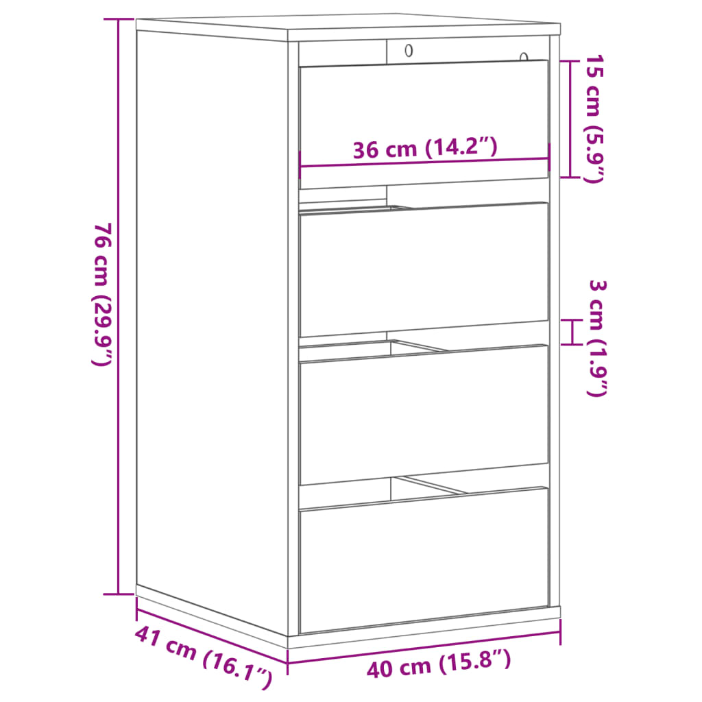 Dulap colț cu sertare gri beton 40x41x76 cm lemn prelucrat