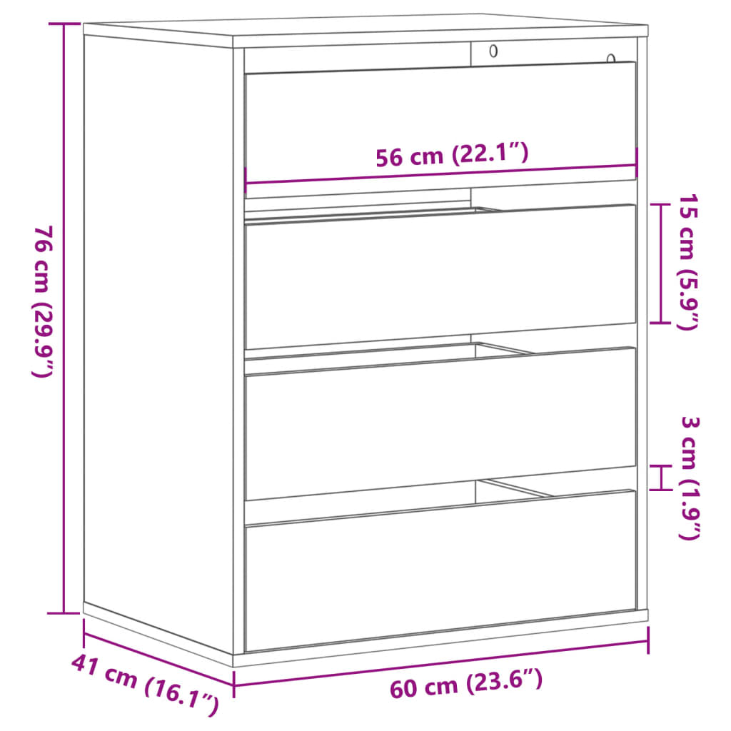 Dulap colț cu sertare gri beton 60x41x76 cm lemn prelucrat