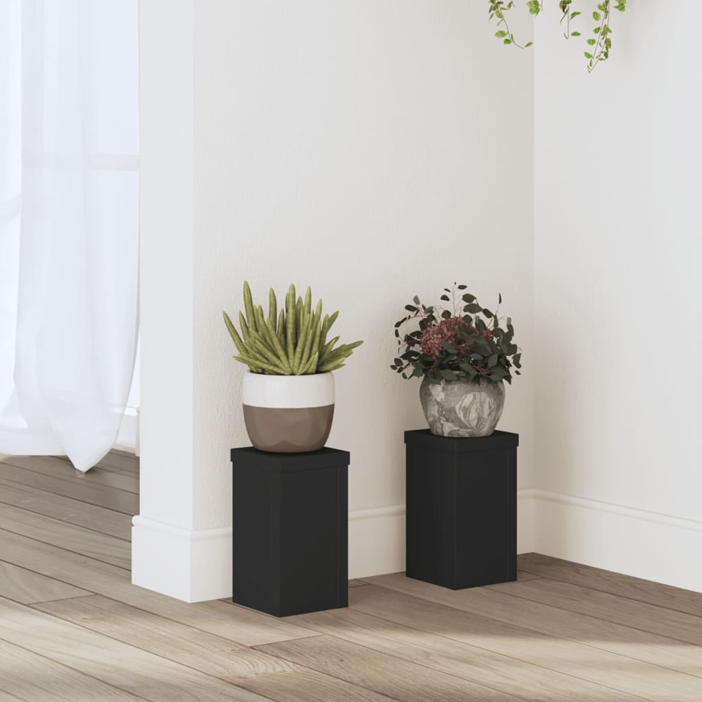 Suporturi de plante, 2 buc., negru, 10x10x18 cm, lemn prelucrat