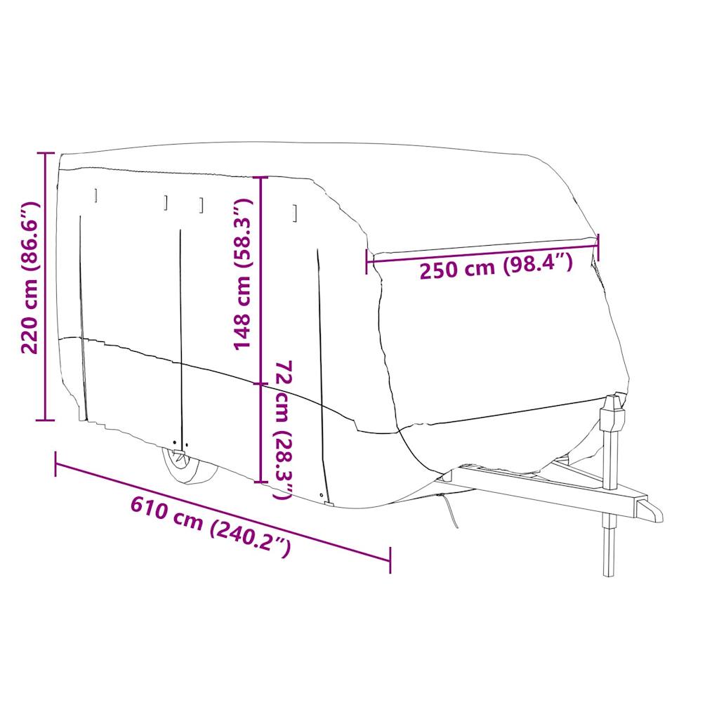 Husa de rulota gri 610x250x220 cm Tesatura netesuta