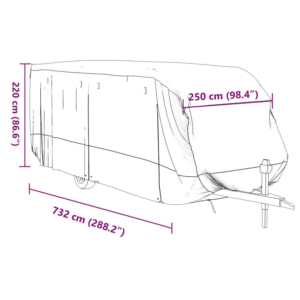 Husa de rulota gri 732x250x220 cm Tesatura netesuta