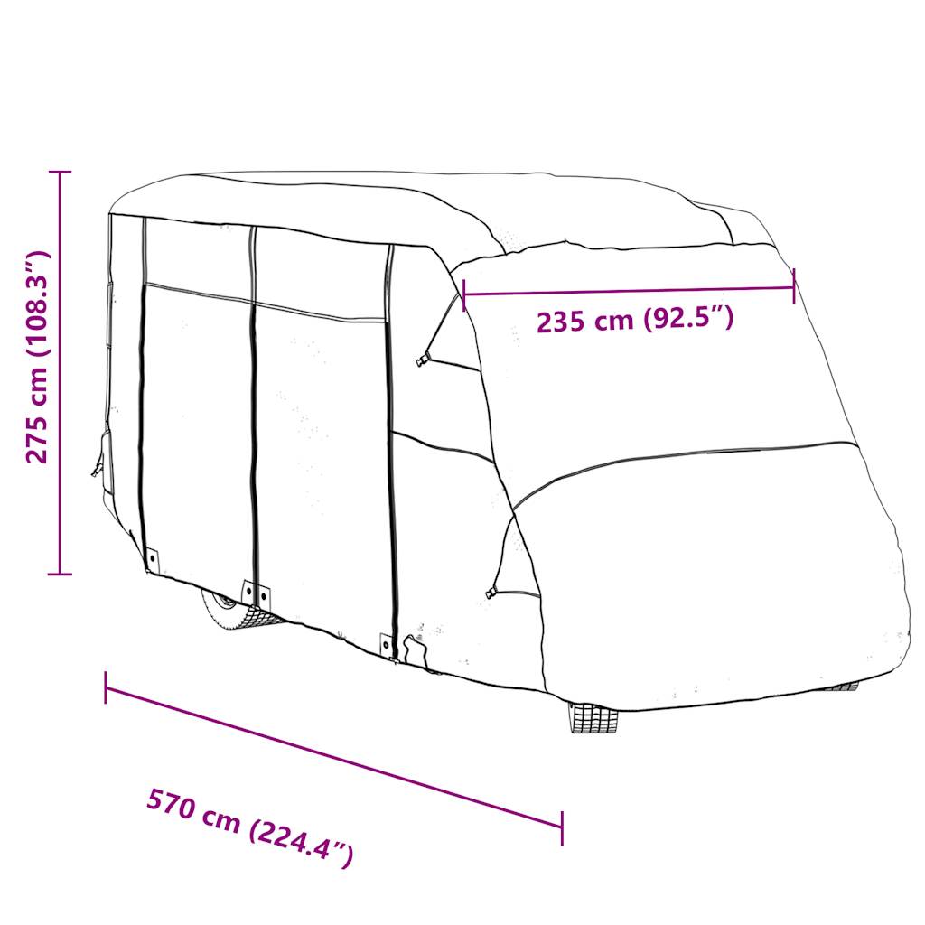 Husa de rulota gri 570x235x275 cm Tesatura netesuta