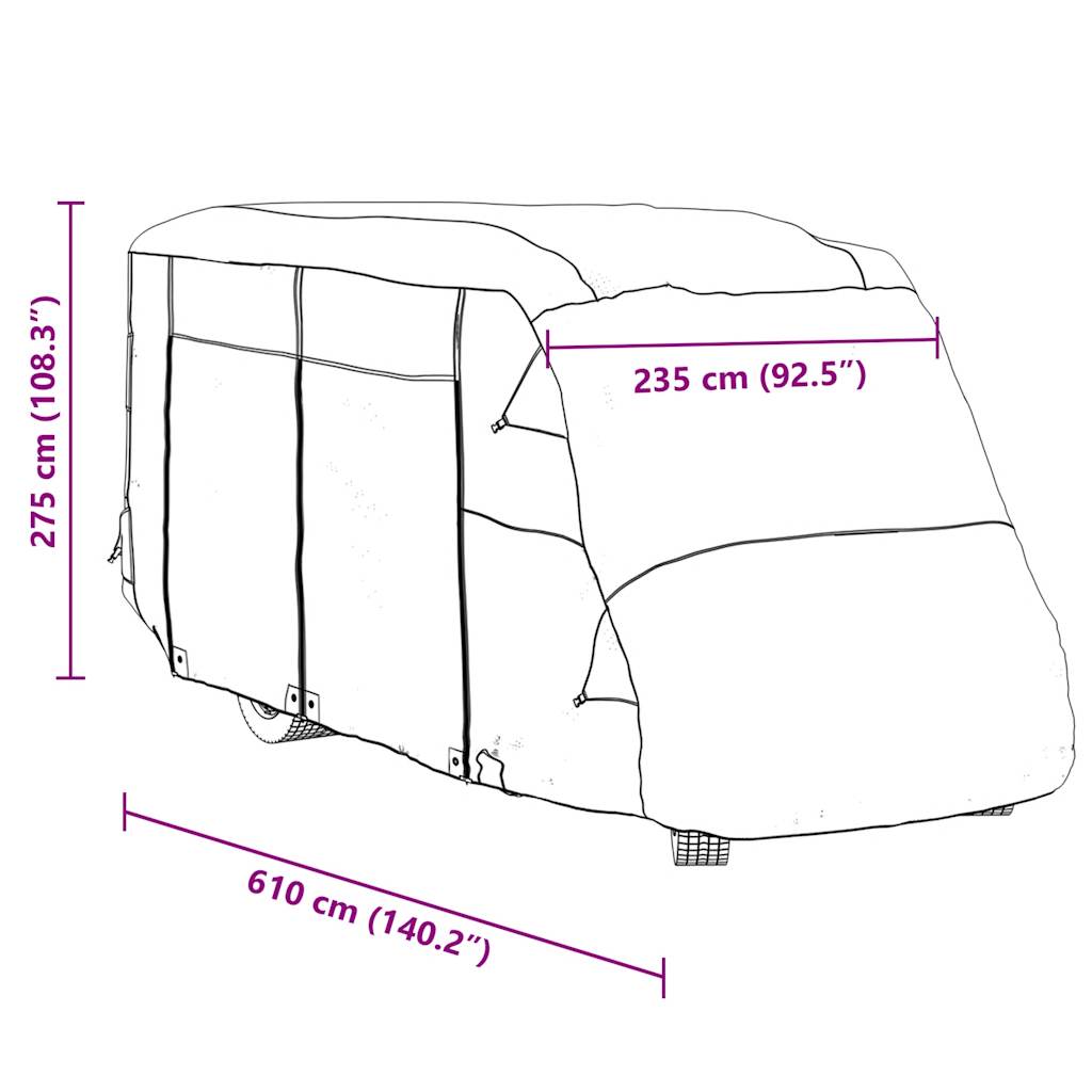 Husa de rulota gri 610x235x275 cm Tesatura netesuta