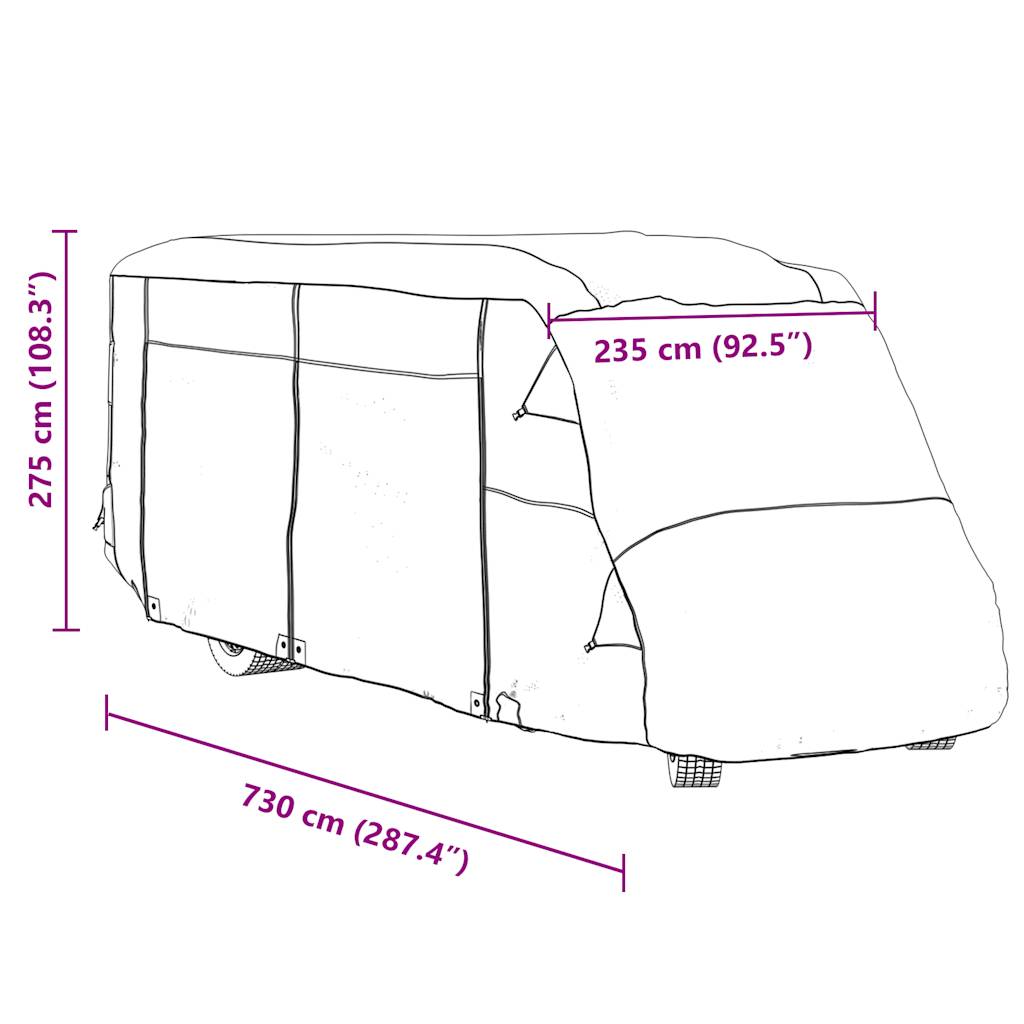 Husa de rulota gri 730x235x275 cm Tesatura netesuta