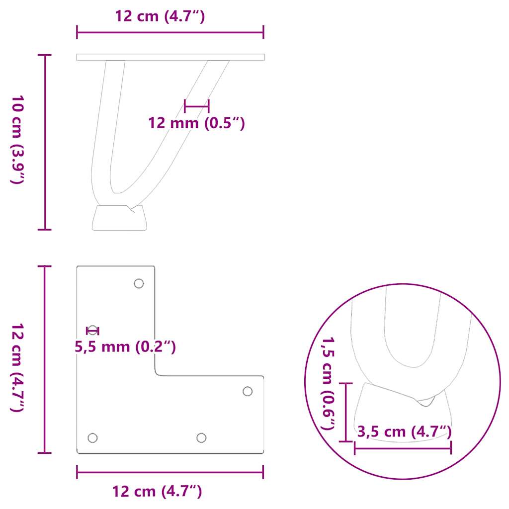 Picioare de masă în ac de păr 4 buc Oțel solid alb 10 cm